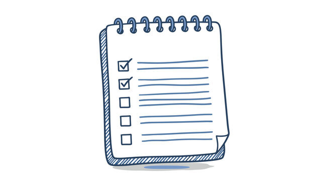 Handdrawn checklist icon on spiral notepad with blue lines