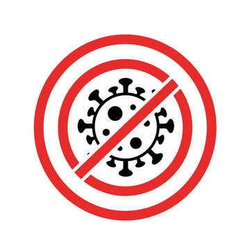 No virus allowed symbol with red prohibition circle and black germ icon