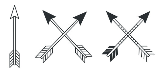Versatile Outline Silhouette Cross Arrows Icon Set. Isolated vector graphic representing Exchange, Transfer, Swap, Synchronization, Two-Way Direction, or Toggle functionality in UI/UX design.