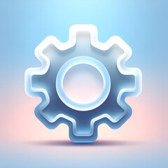  Frosted Glass Gear with Soft Glow on Pastel Blue Pink Gradient Background, UI Icon Set, Modern Aesthetic