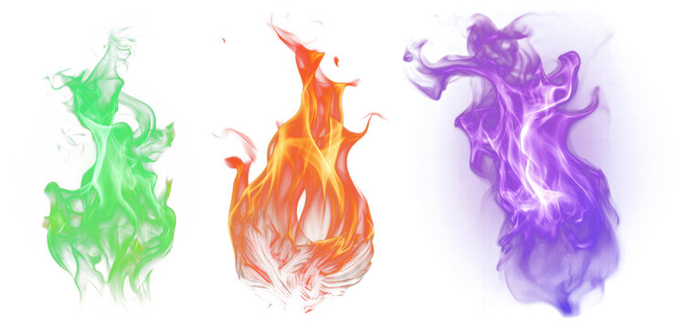 PNG Vibrant colorful mystical flames, element set on transparent background