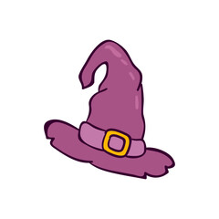 A purple witch's hat with a yellow buckle, perfect for Halloween or fantasy costume parties