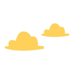 Simple flat vector illustration of two cute yellow cartoon clouds isolated on a white background