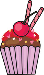 Cherry heart cupcake with sweet valentine decoration