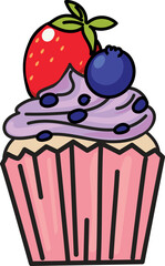 Cupcake with mixed berries and green leaves accent