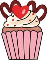 Cupcake with chocolate heart and pink wrapper design