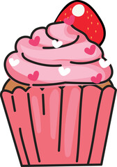 Cupcake with pink frosting, red cream and sprinkles