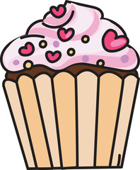 Cupcake with chocolate drops and pink cream top
