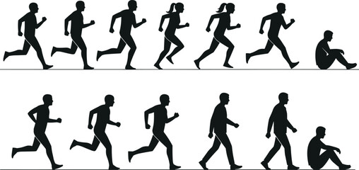 Diverse People Icons Set Running Walking Handshake Disability Vector Graphic Social Interaction Concept.
