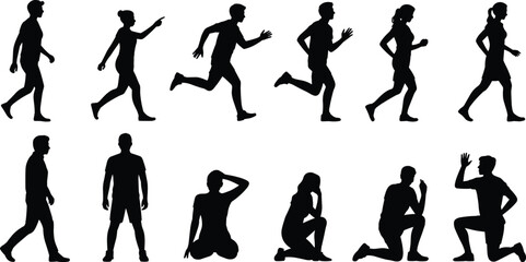 Hiking Trekking Man Silhouette Icon Vector Backpack Poles Outdoor Adventure Traveler Trail.