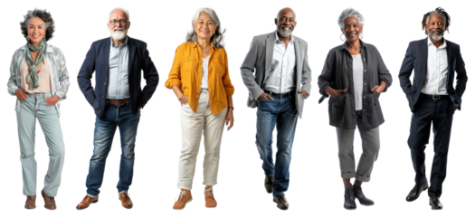 PNG Diverse senior fashion models, element set on transparent background