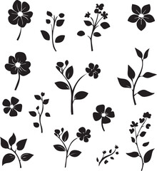 Stylish black flower icons for modern decorative design use