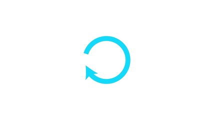 Abstract glowing blue circular arrow symbol representing a continuous loop or process on a white background
