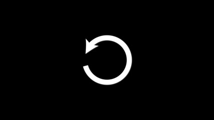 Simple white circular arrow icon with a tail indicating direction on a solid black background