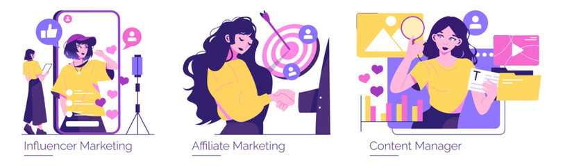 Creative Marketing Strategies Vector Illustration Set