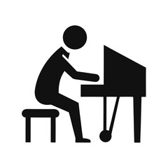 Minimal musician playing piano silhouette vector illustration with white background for creative design