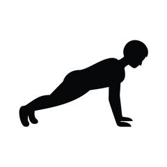 Minimal person doing push up silhouette vector with white background for fitness and gym exercise concept