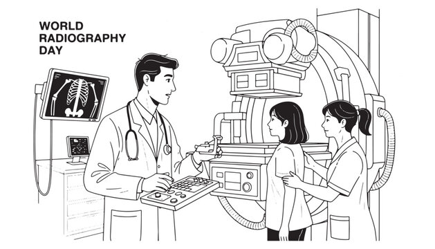 World radiography day celebration with medical professionals and equipment