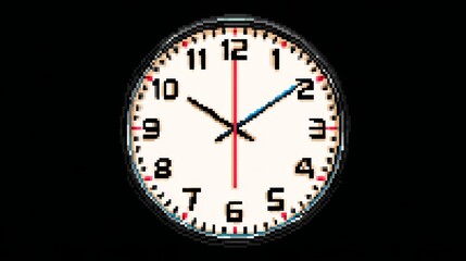 Simple pixel art of a retro round clock showing 10:30. Isolated image.