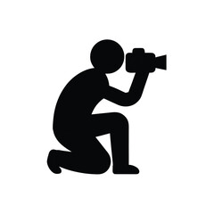 Minimal person taking photo with camera silhouette vector with white background for photography concept