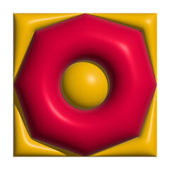 Yellow and red round button icon for a web design concept with a transparent background