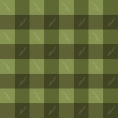 Seamless green tartan with white hand-drawn pine branches, cozy textile Christmas pattern