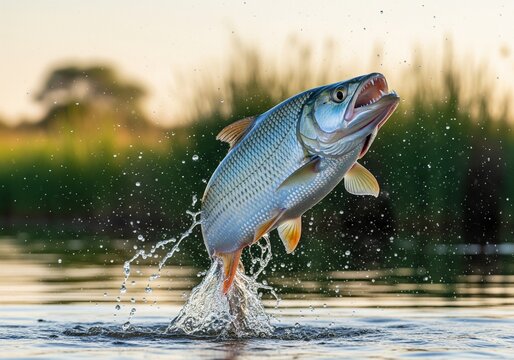 tigerfish fish live in river and lake water, swimming freely in the water