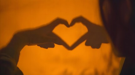 Fototapeta premium Man silhouette showing heart backlit