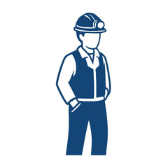 Simplified Blue Industrial Worker with Hard Hat and Vest Icon