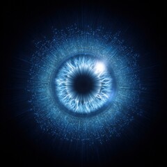 Blue eye with digital effects creating a futuristic and mesmerizing appearance
