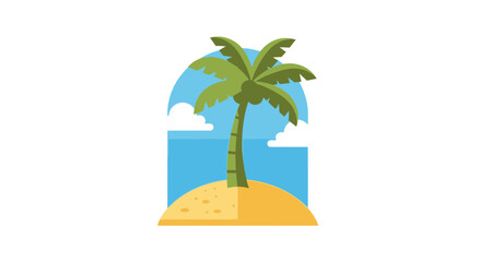 Fototapeta premium Tropical paradise scene with palm tree on a sandy island illustration