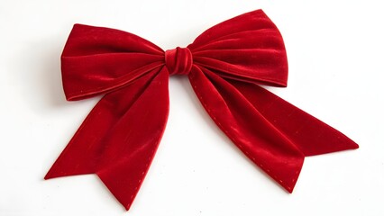 Luxurious deep red velvet bow with soft folds and elegant tails perfect for christmas or holiday decoration