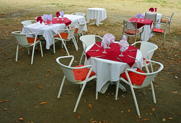 Tables and chairs in a restaurant