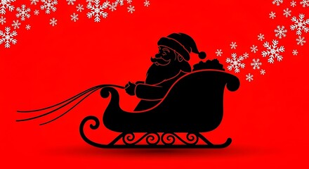 Obraz premium Joyful Santa Claus silhouette in sleigh with snowflakes, spreading holiday cheer!