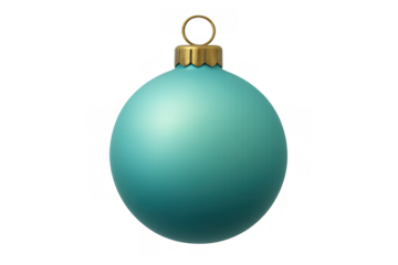 Christmas bauble ornament in turquoise color with gold cap, decorating holidays and festive concepts, transparent background