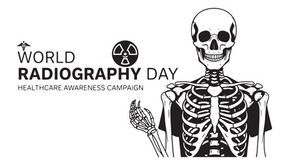 World radiography day skeleton illustration with healthcare awareness message