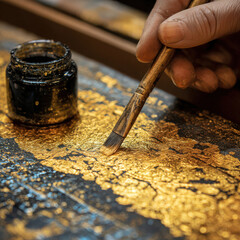 detailed macro shot of glowing gold leaf