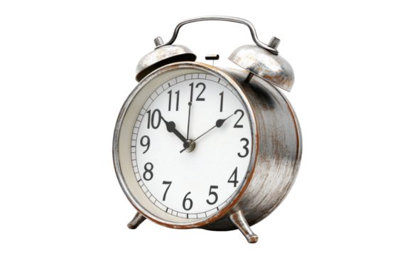 Vintage alarm clock on white background.png