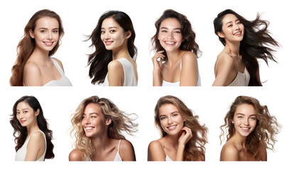 PNG Diverse joyful women smiling, element set on transparent background