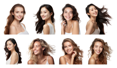 PNG Diverse joyful women smiling, element set on transparent background