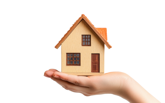 Hand holding a model house on white background.png