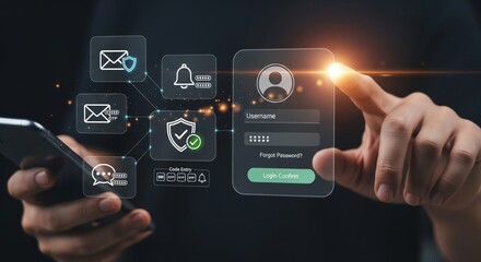 Fototapeta premium Secure Login Hologram with Shield Check, Email Security and OTP Fields