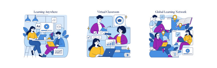 Engaging Virtual Learning Platforms Vector Illustration