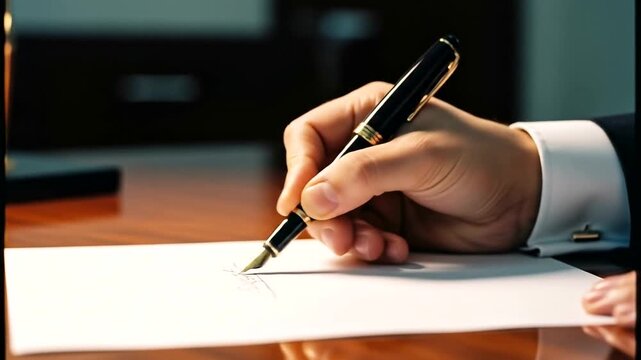 Businessman signing important document at elegant office desk