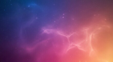 Ethereal cosmic background with a vibrant gradient of blue, purple, and orange hues.