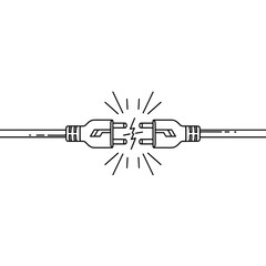 Electrical Plugs with Sparks Between Them, Illustrating Connection Issues or Short Circuit