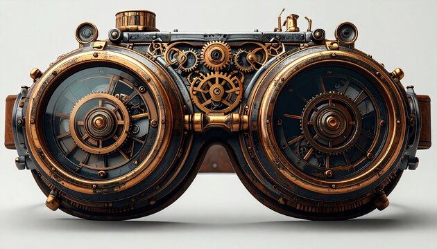 Steampunk goggles with intricate gears and antique brass detailing for a retro-futuristic aesthetic - Powered by Adobe