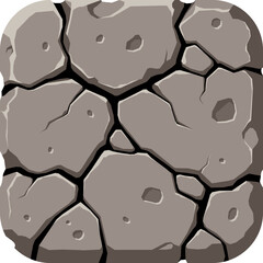 3D game asset UI vector icon image of dry mud soil block square transparent png