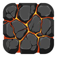 Vector icon image 3D game asset UI magma stone block square transparent png