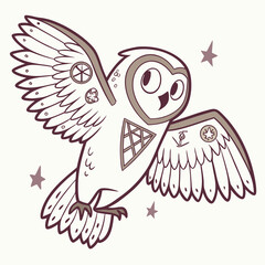 Cute owl cartoon character with steampunk details